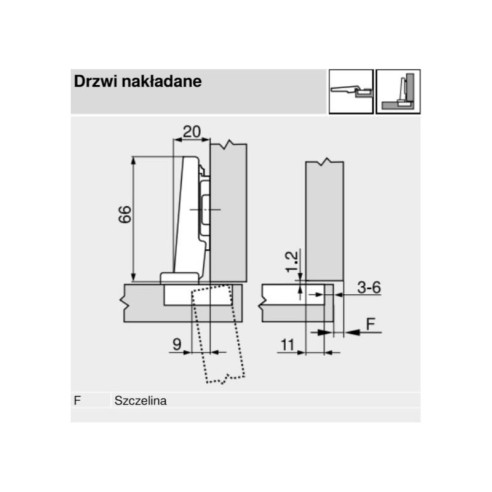BLUM zawias 100° nakładany standard 71M2550-3338