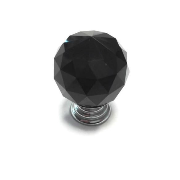 Uchwyt gałka meblowa kryształowa CZARNA fi25-1774
