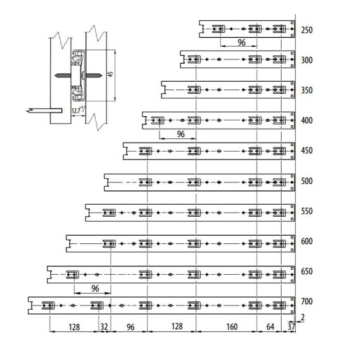 Prowadnica kulkowa 600mm pełny wysuw-2415