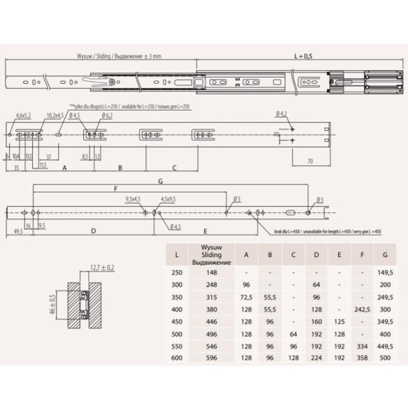 Prowadnica kulkowa GTV 550mm VERSALITE cichy domyk-2431