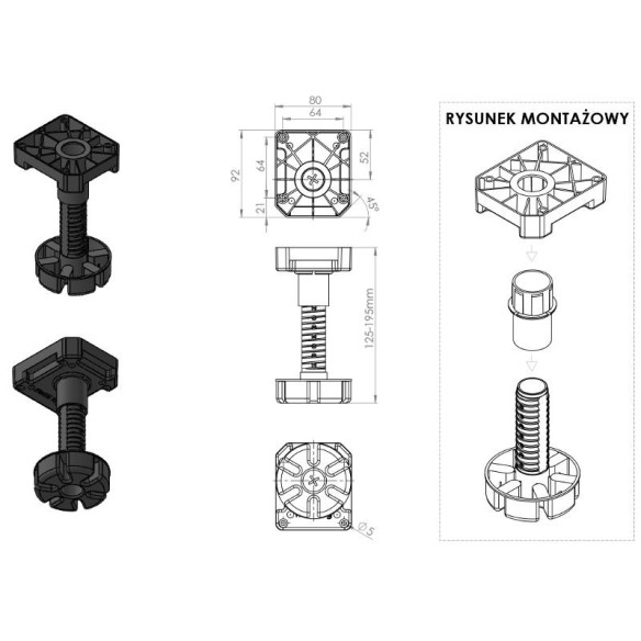 STOPKA nóżka meblowa 125-195mm MULTILEG 450kg-3780