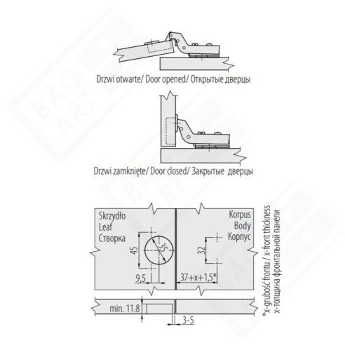 Zawias GTV wpuszczany cichy domyk PRESTIGE-2865