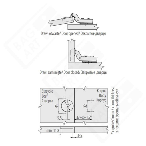 Zawias GTV wpuszczany cichy domyk PRESTIGE-2865