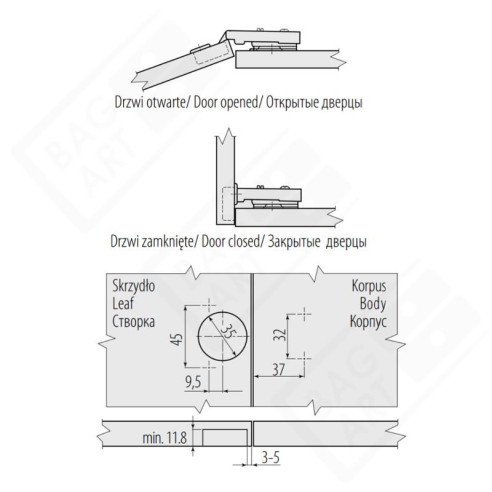 Zawias GTV nakładany cichy domyk PRESTIGE-2863