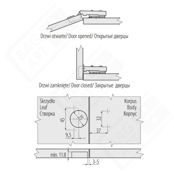 Zawias GTV nakładany cichy domyk PRESTIGE-2863
