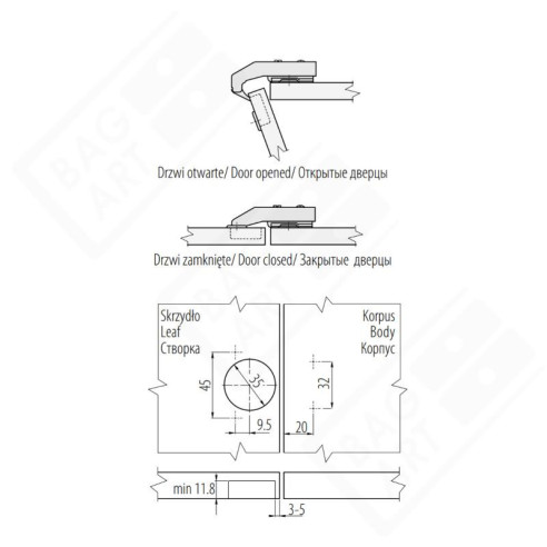 Zawias GTV 90° równoległy cichy domyk PRESTIGE-2869