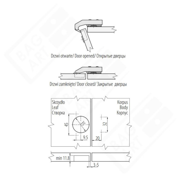 Zawias GTV 90° równoległy cichy domyk PRESTIGE-2869