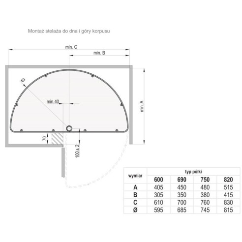 Kosz półka obrotowa 1/2 LAKIER BIAŁY NOVA fi750-4440