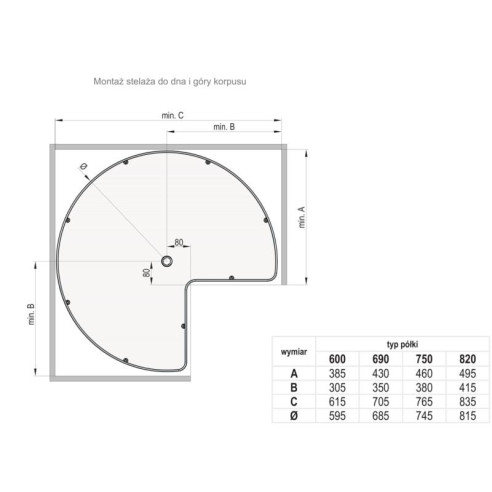 Kosz półka obrotowa 3/4 LAKIER BIAŁY NOVA fi750-4452