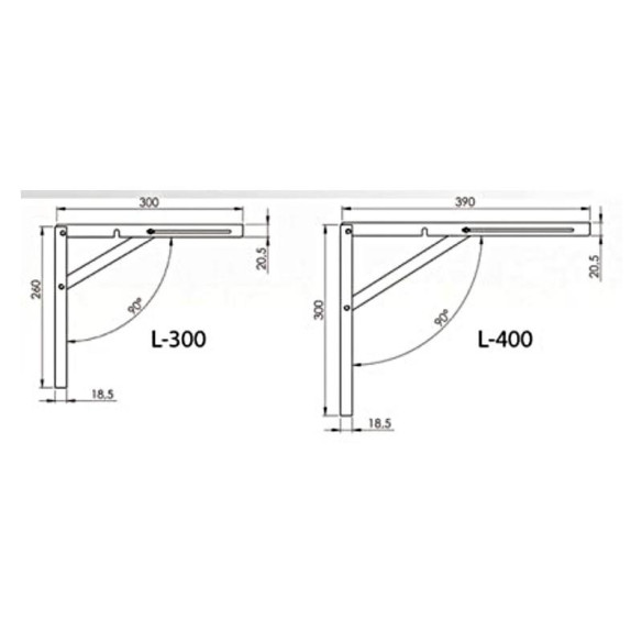 Wspornik pod półkę składany L400mm - BIAŁY 100kg-4241