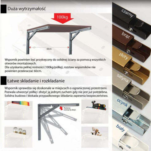 Wspornik pod półkę składany L400mm - BIAŁY 100kg-4779