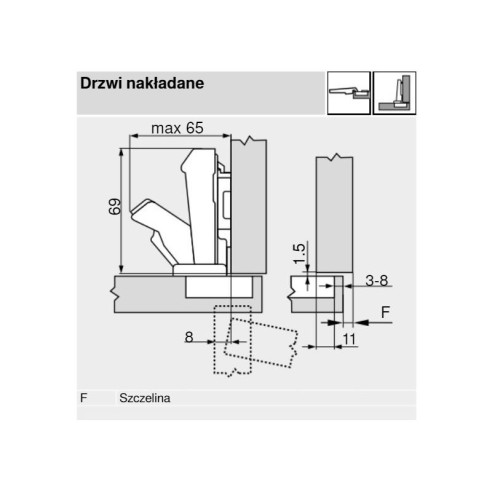 BLUM zawias 170° szeroki kąt otwarcia clip 71T6550-4834