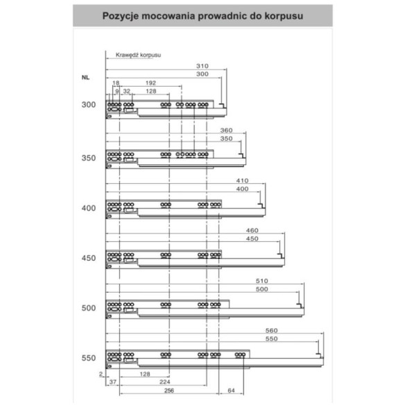 Prowadnice COMFORTSLIDE II 3D 450mm push open-5451