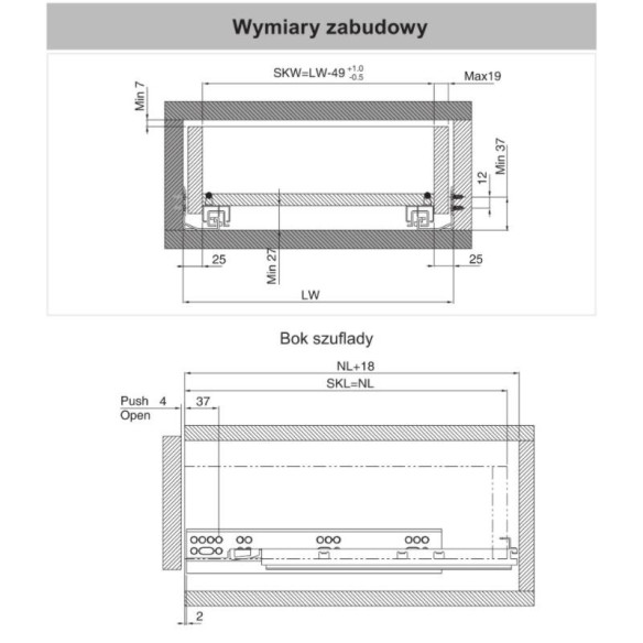 Prowadnice COMFORTSLIDE II 3D 450mm push open-5452