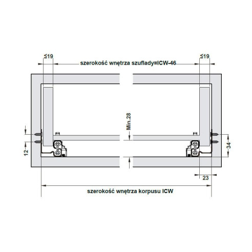 Prowadnice FAVORIT Q7 HAFELE 300mm/19mm PW-6014