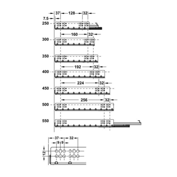Prowadnice FAVORIT Q7 HAFELE 300mm/19mm PW-6015