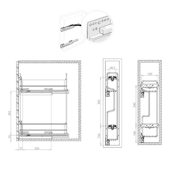 Cargo mini HAFELE boczne LEWE 15cm 2p MATRIX S-6749