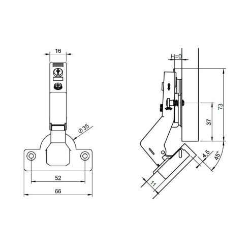 Zawias METALLA+ HAFELE 45° kątowy SOFT 3D-6779
