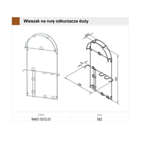 Wieszak na rurę odkurzacza DUŻY OCYNK metal REJS-7844