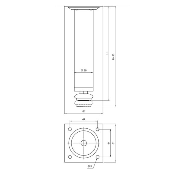 Stopka nóżka meblowa CZARNY MAT 100mm fi30 D-737-7920