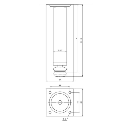 Stopka nóżka meblowa ALUMINIUM 150mm fi30 D-737-7999
