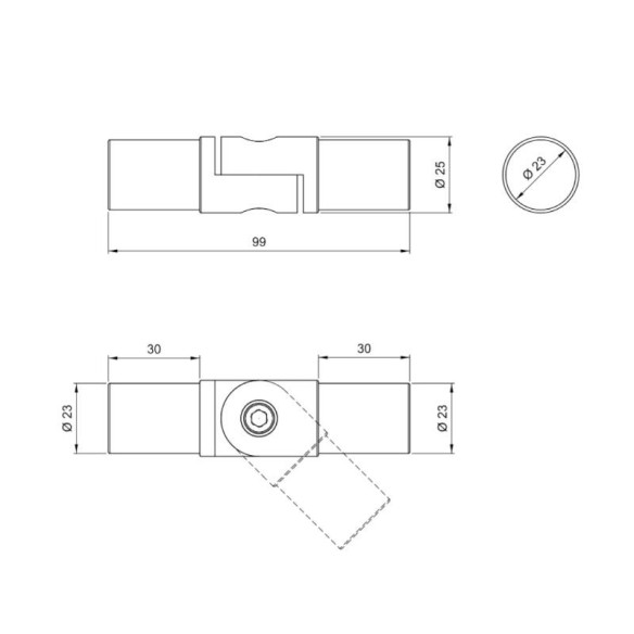 Złącze kątowe do rur drążka ubraniowego fi25 CHROM-8133