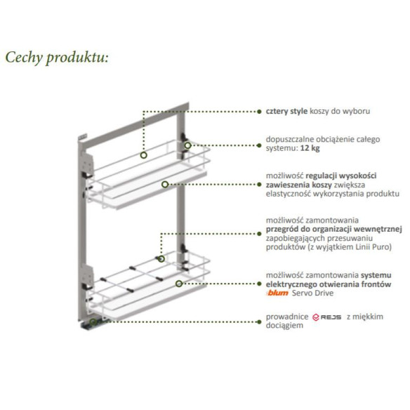Cargo mini boczne REJS Puro LEWE 20cm CZARNY/DĄB-8420