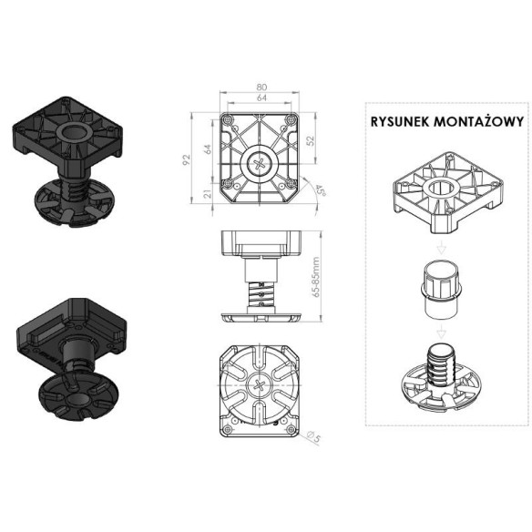 Nóżka meblowa 65-85mm MULTILEG 450kg 50szt.-8602