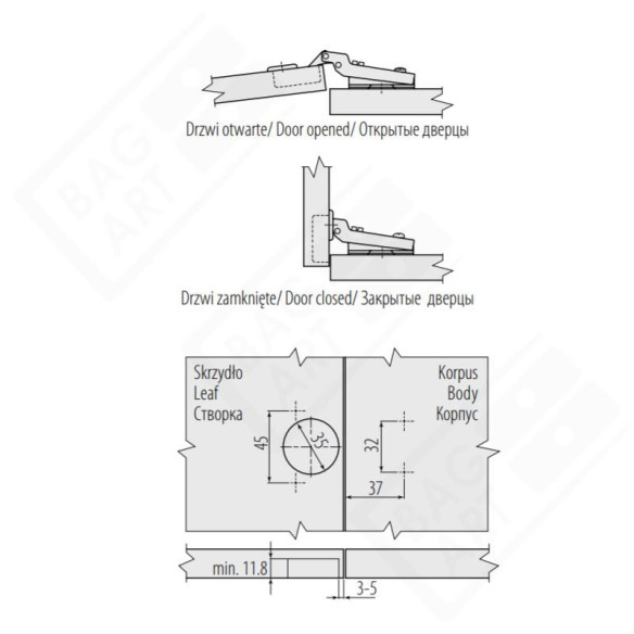 Zawias GTV bliźniaczy cichy domyk PRESTIGE 100szt.-9052