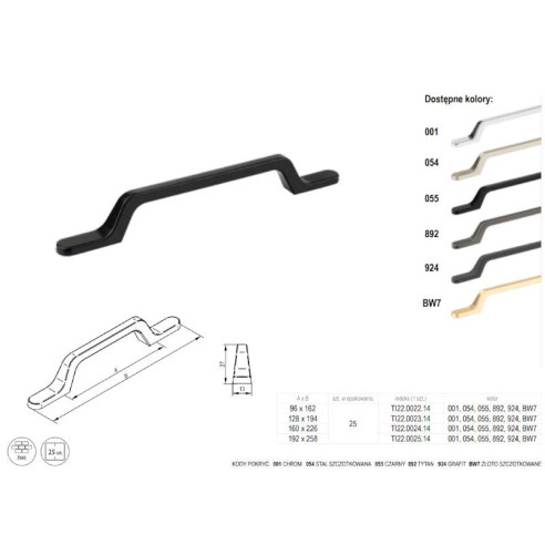 Uchwyt meblowy ASTER Rejs 96mm CZARNY MAT-10021