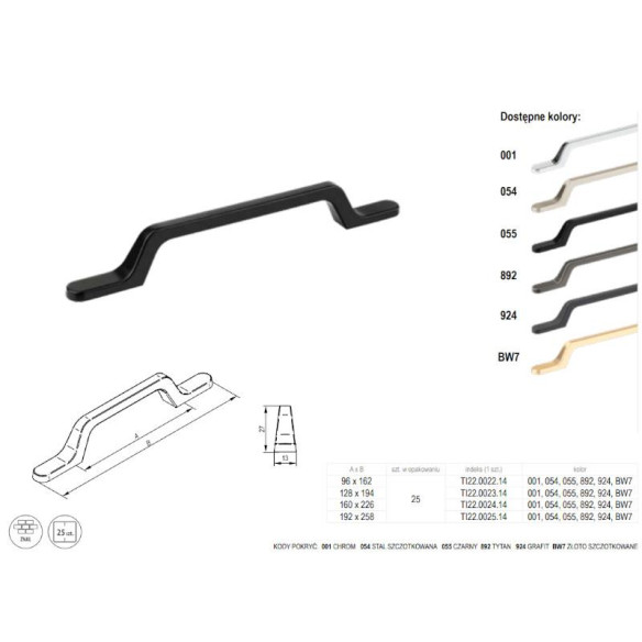 Uchwyt meblowy ASTER Rejs 96mm CZARNY MAT-10021