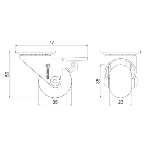 Kółko meblowe Supra Rejs fi35 BEZ HAMULCA 30kg-11380