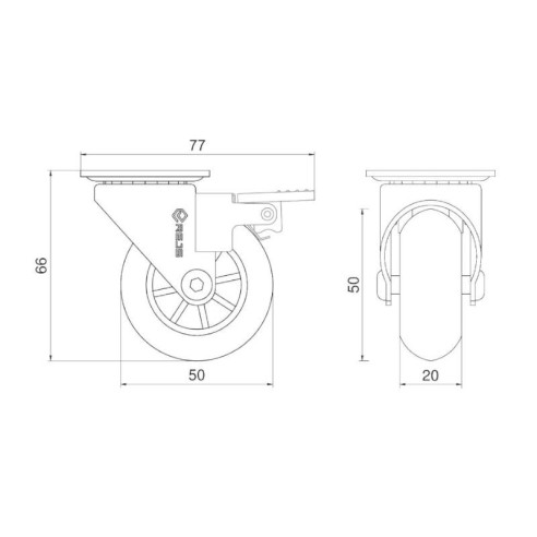 Kółko meblowe Supra Rejs fi50 BEZ HAMULCA 40kg-11390