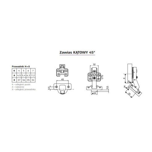 Zawias SEVROLL kątowy 45° cichy domyk - 2szt-11749