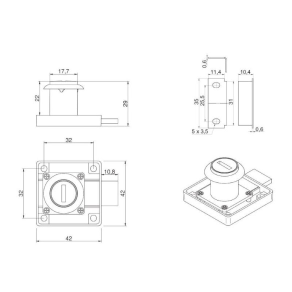 Zamek meblowy REJS Z01 biurowy - pod klucz MASTER-11770