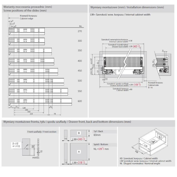 Szuflada Amix SLIMBOX 3D 350mm h88 NISKA BIAŁA-11906