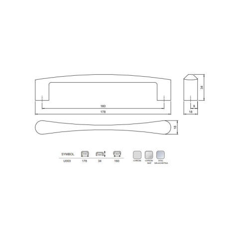 Uchwyt meblowy U003 ALUMINIUM 160mm AMIX-12000