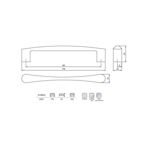 Uchwyt meblowy U003 ALUMINIUM 160mm AMIX-12000