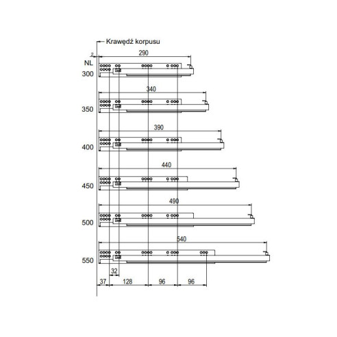 Prowadnice COMFORTSLIDE 30kg 3D 450mm pełny wysuw-12097