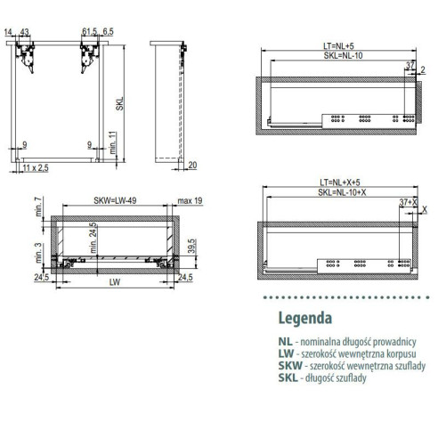 Prowadnice COMFORTSLIDE 30kg 3D 450mm pełny wysuw-12098