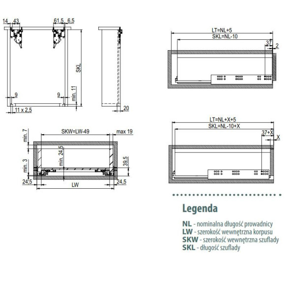 Prowadnice COMFORTSLIDE 30kg 3D 500mm pełny wysuw-12090