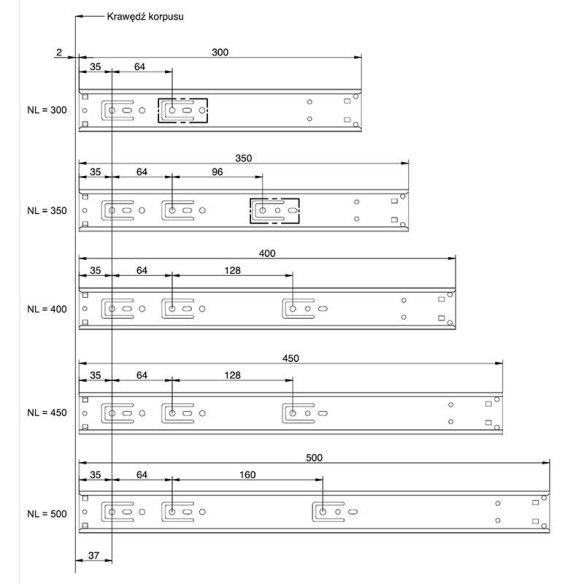 Prowadnica kulkowa 300mm push-open REJS SOFT 30kg-12169