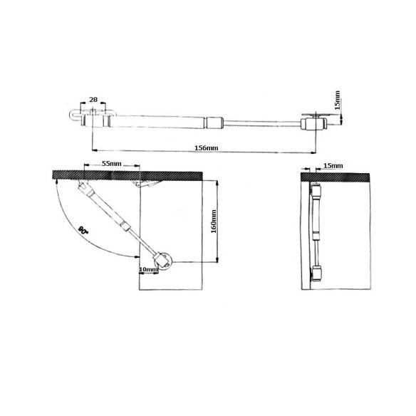 Podnośnik siłownik gazowy 80N KRÓTKI - Rejs-12247