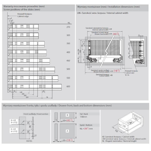 Szuflada Amix SLIMBOX 3D 270mm h174 WYSOKA BIAŁA-12267