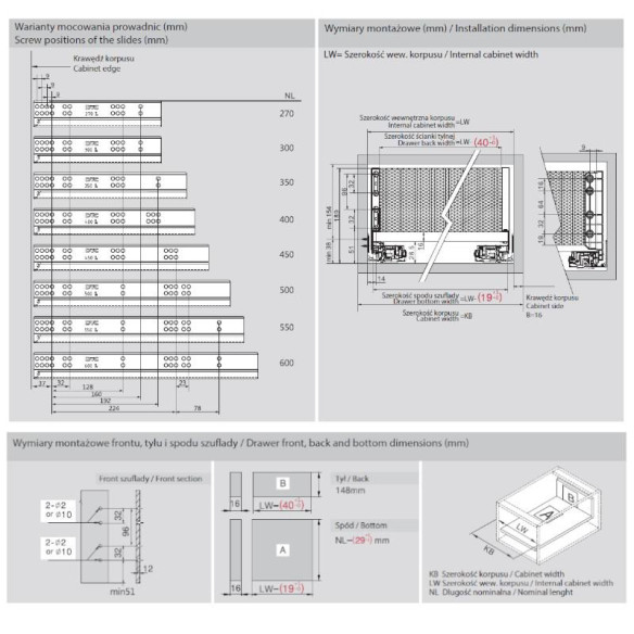 Szuflada Amix SLIMBOX 3D 270mm h174 WYSOKA BIAŁA-12267