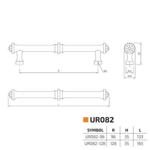 Uchwyt meblowy UR082 96mm retro CZARNY MAT-12535