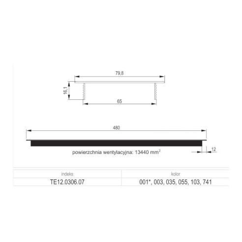 Kratka wentylacyjna REJS 80x484mm GRAFIT MAT-13290