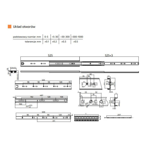 Prowadnica kulkowa 800mm UDŹWIG 110kg pełny wysuw-13817