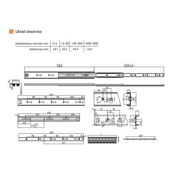 Prowadnica kulkowa 900mm UDŹWIG 110kg pełny wysuw-13827
