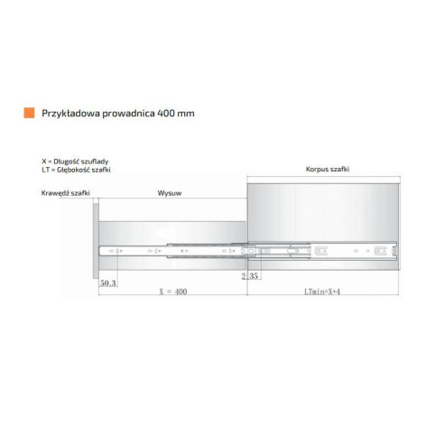 Prowadnica kulkowa 900mm UDŹWIG 110kg pełny wysuw-13828